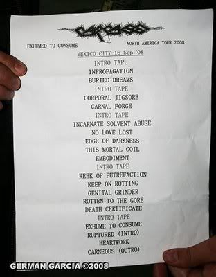 CARCASS Set list ! Carcass160908 - CARCASS Set list !