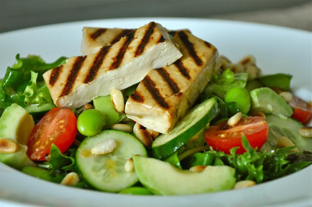 Marinated tofu salad with ginger, soy and mirin dressing Food is my happy place