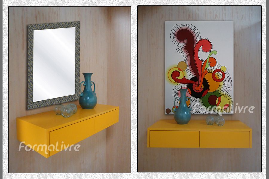 Aparador Penteadeira Console Suspenso Sala Quarto Amarelo R$ 438,00 em Mercado Livre Yuki Artesanato Endereco ~ Aparador Penteadeira Console Suspenso Sala Quarto Amarelo R$ 438,00 em Mercado Livre