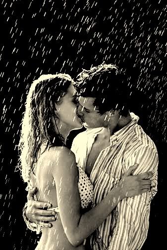 drawings of people kissing in rain. kissing in the rain