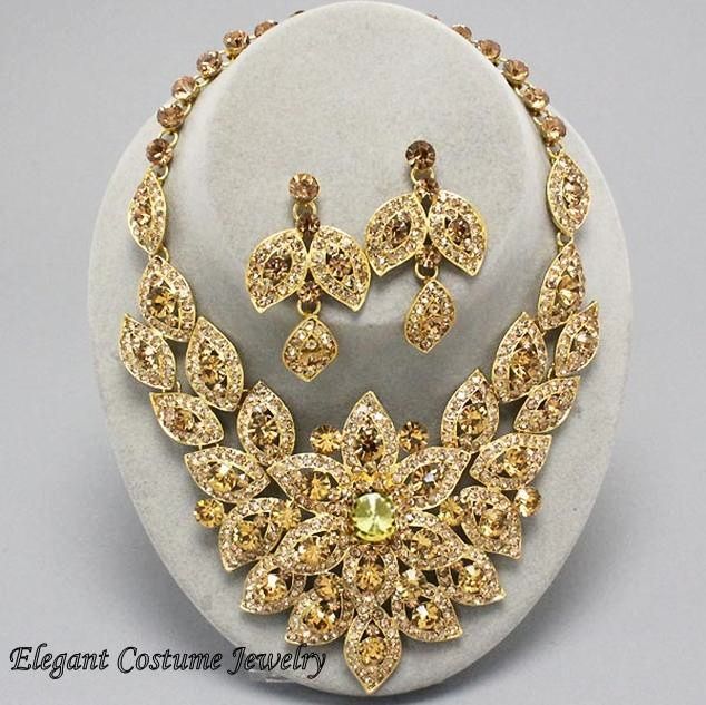 Gold Topaz Crystal Formal Prom Necklace Set Chunky & Elegant Costume Jewelry eBay