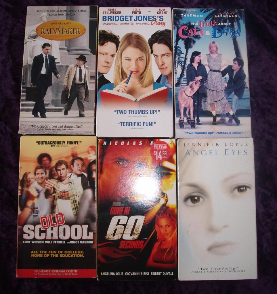 LOT 6 VHS Tapes MOVIES RAINMAKER ANGEL EYES BRIDGET JONES Cats Dogs 