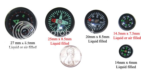 5 Small 27mm Pocket Survival Air Filled Button Compass