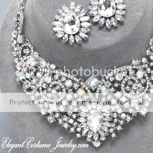 Aurora Borealis Elegant Bridal Wedding Crystal Chunky Necklace Set 18 