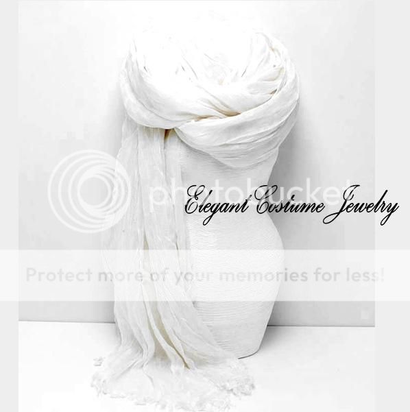 Summer Weight White Fringed Fashion Scarf 28 x 78 100% Rayon  