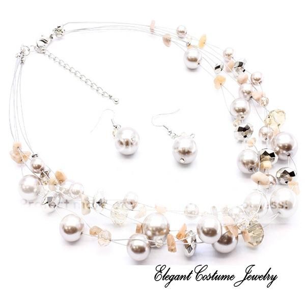   Illusion Pearl Necklace Set Elegant & Chunky Costume Jewelry  