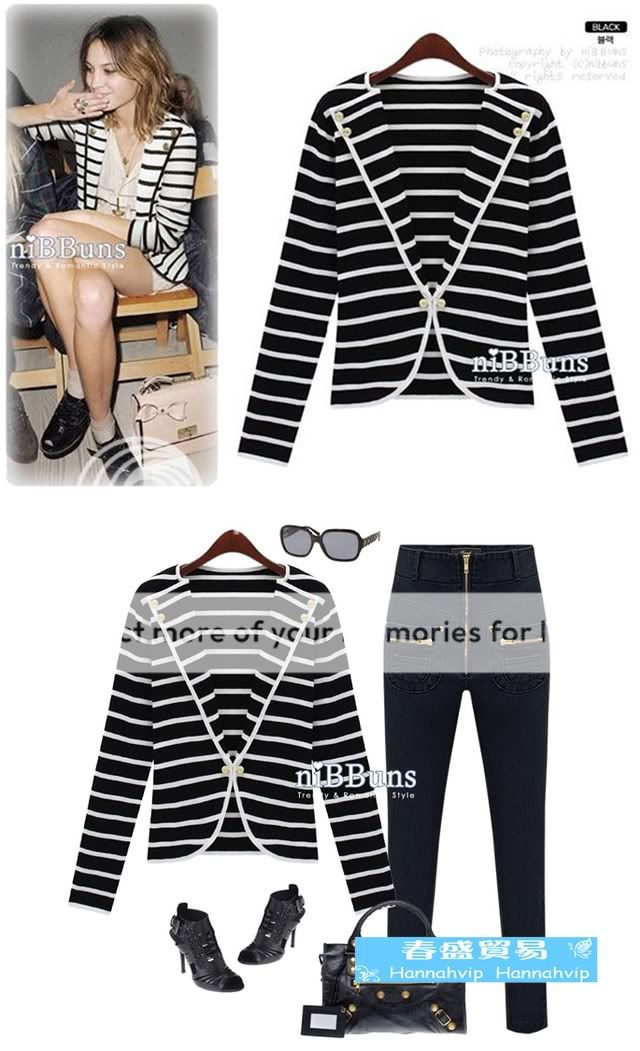 New Womens Lapel Casual Stripe Suits Blazer Jacket Outerwear 2 Color 