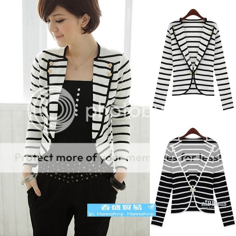 New Womens Lapel Casual Stripe Suits Blazer Jacket Outerwear 2 Color 