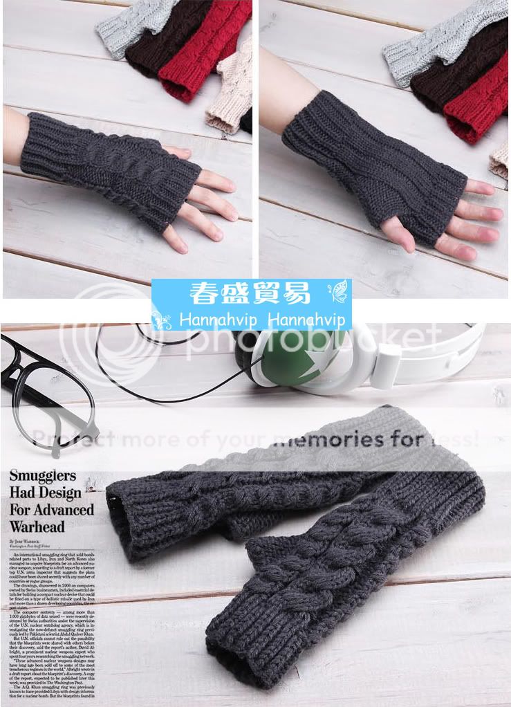 Men Fashion Middle Arm Warmers knit Half Length Fingerless Gloves 