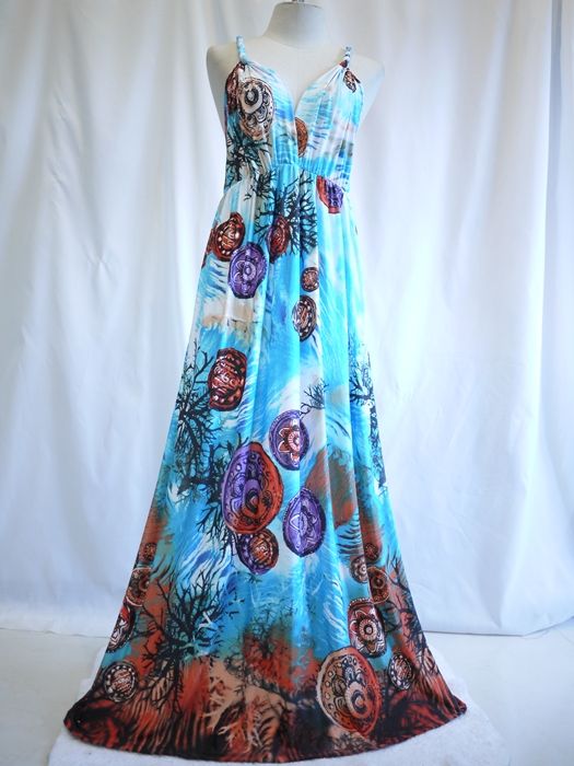 New Vintage Cocktail Blue Party Womens Long Maxi Dress Sz XL XXL 3XL 